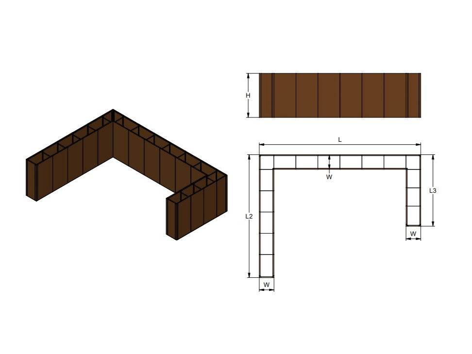 U-formet plantekasse på specialmål i galvaniseret stål – modulopbygget løsning til større plantebede