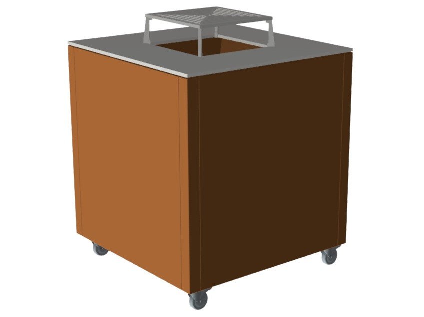 byJEMA bålgrill i cortenstål på hjul med sort topplade og grillrist – mobil udendørs grill og bålsted i moderne stål design