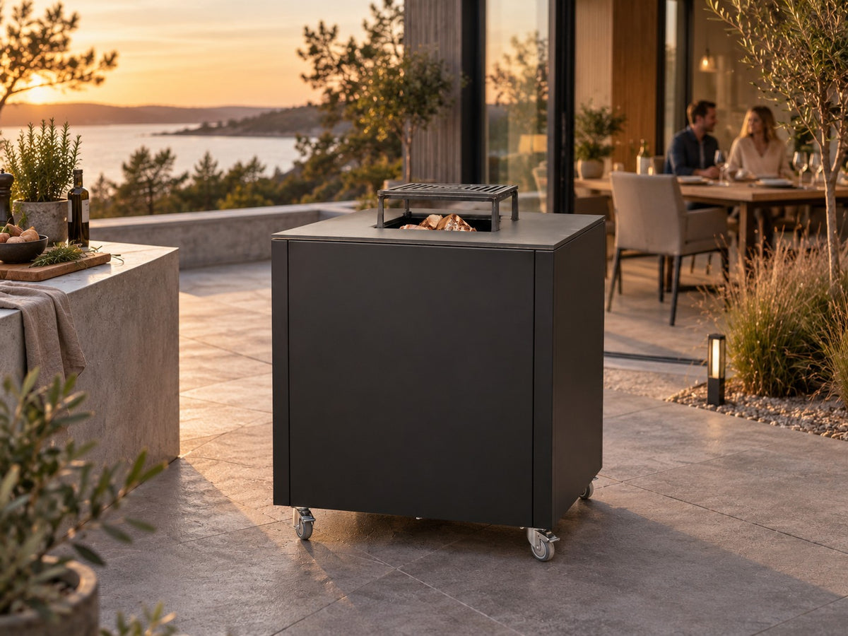 Bålgrill sortlakeret CUBY 80 x 80 x 80 cm