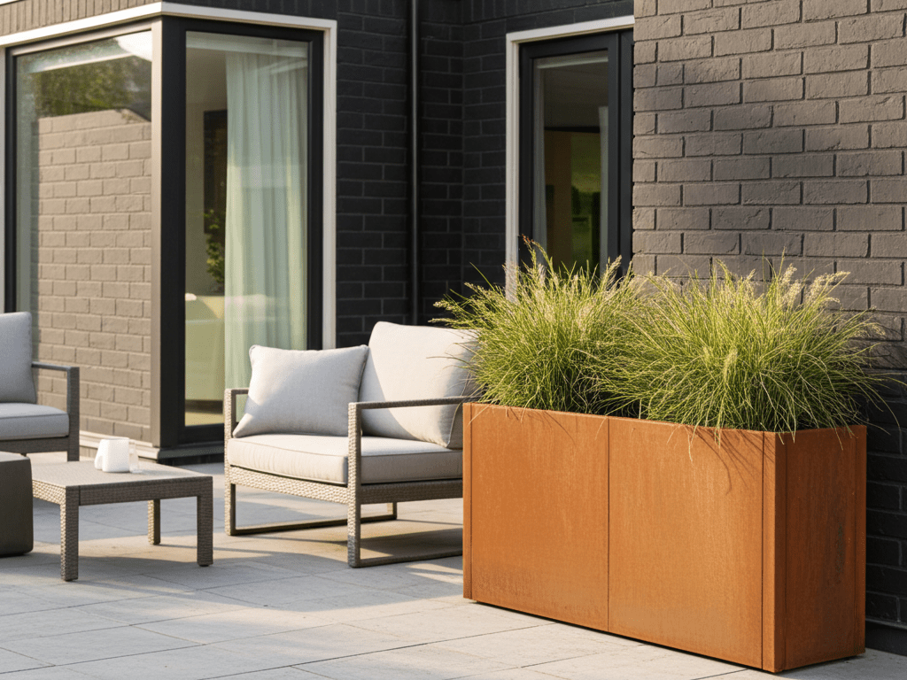 Plantekasse i cortenstål CUBY 150 x 40 x 80 cm