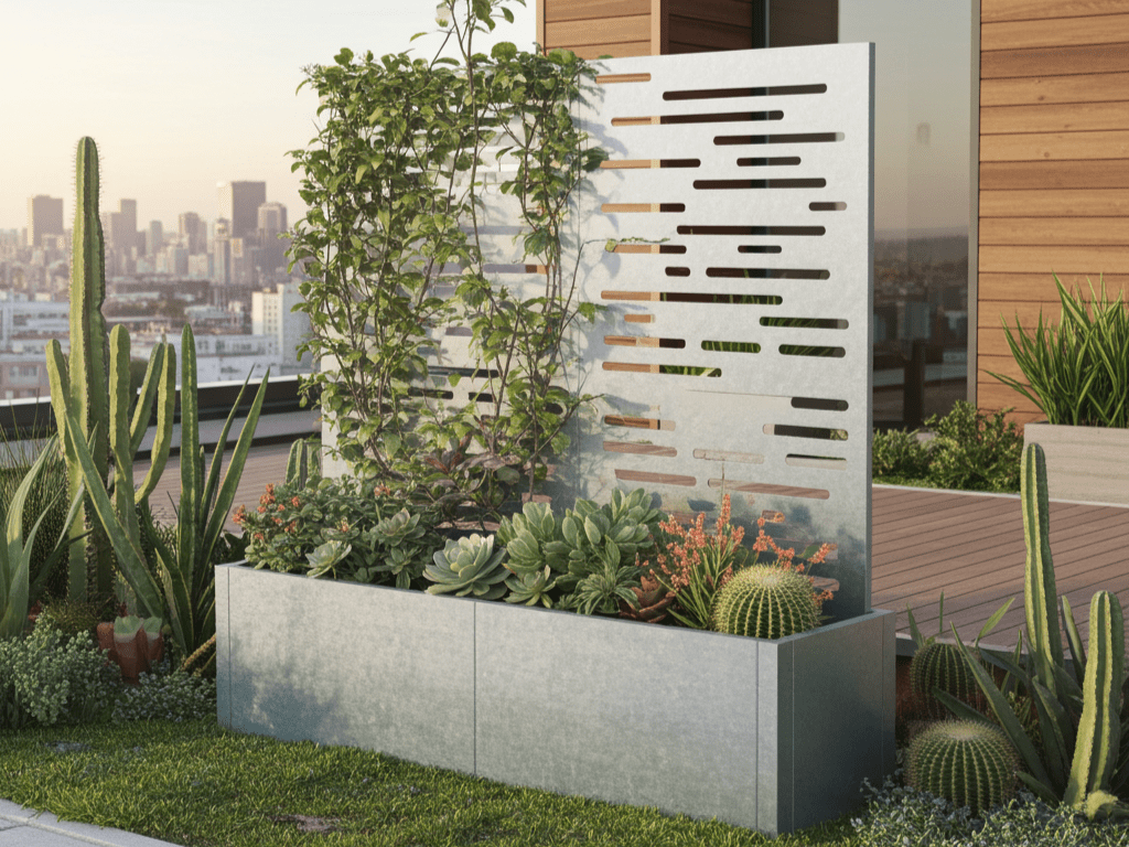 Plantekasse med espalier i galvaniseret stål CUBY 150 x 40 x 40 cm