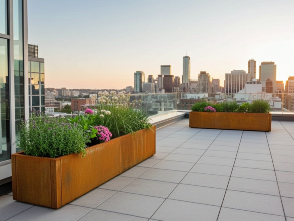 Plantekasse i cortenstål CUBY 150 x 40 x 40 cm