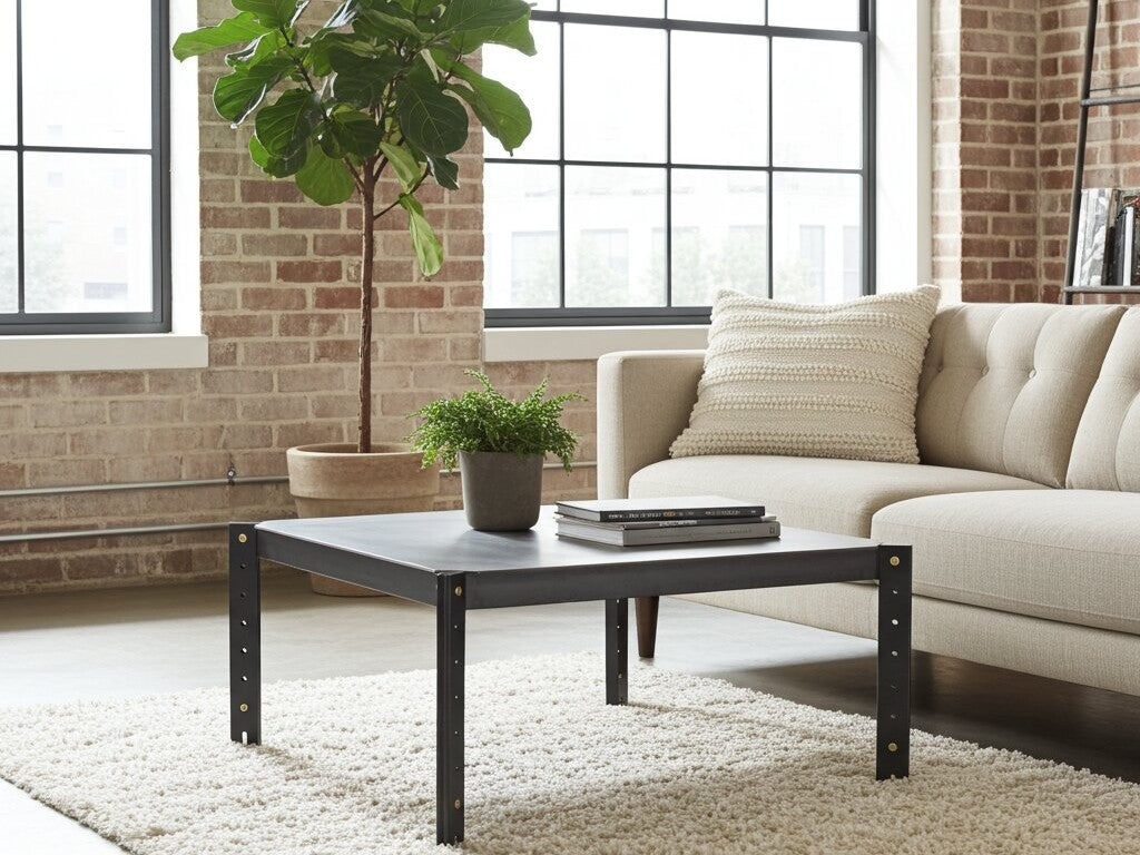 Sofabord AXIS 75 x 75 cm – Sortlakeret og rå stål Coffee Table
