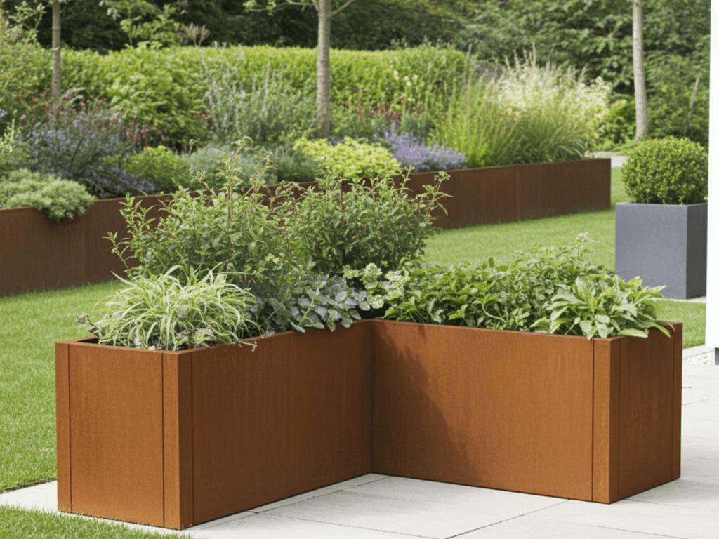 Vinkel plantekasse i cortenstål CUBY. H40 cm, flere længder