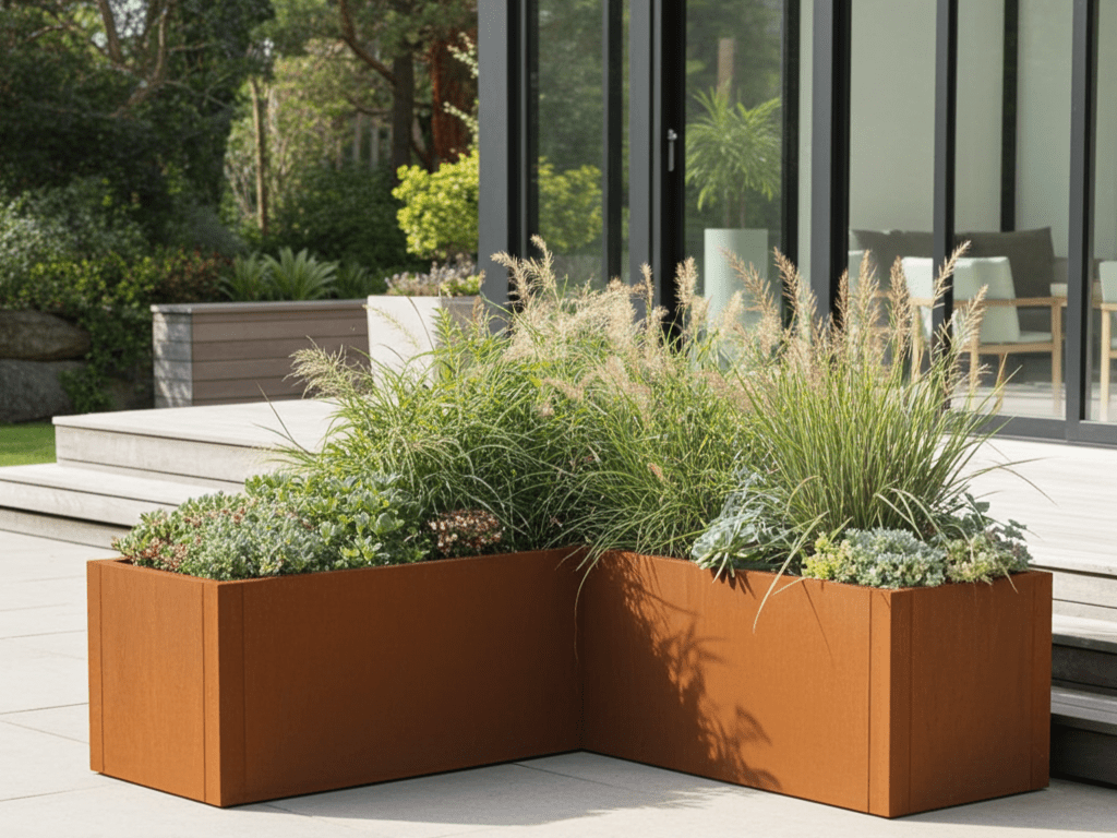 Vinkel plantekasse i cortenstål CUBY. H40 cm, flere længder