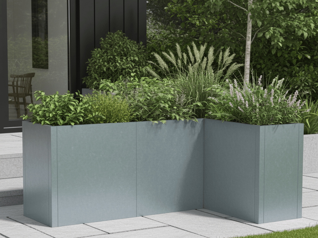 Vinkel plantekasse i galvaniseret stål CUBY 185 x 115 x 40 x 80 cm