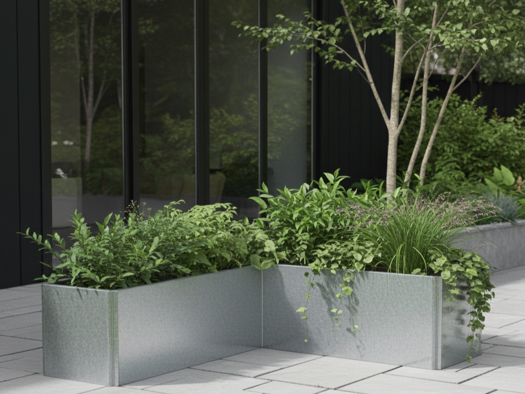 Vinkel plantekasse i galvaniseret stål EDGY 117 x 117 x 40 x 40 cm