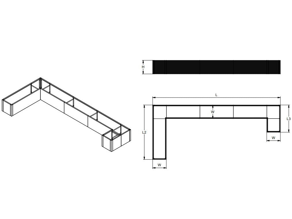 byJEMA CUBY U-formet plantekasse i sortlakeret stål på specialmål til terrasse og have