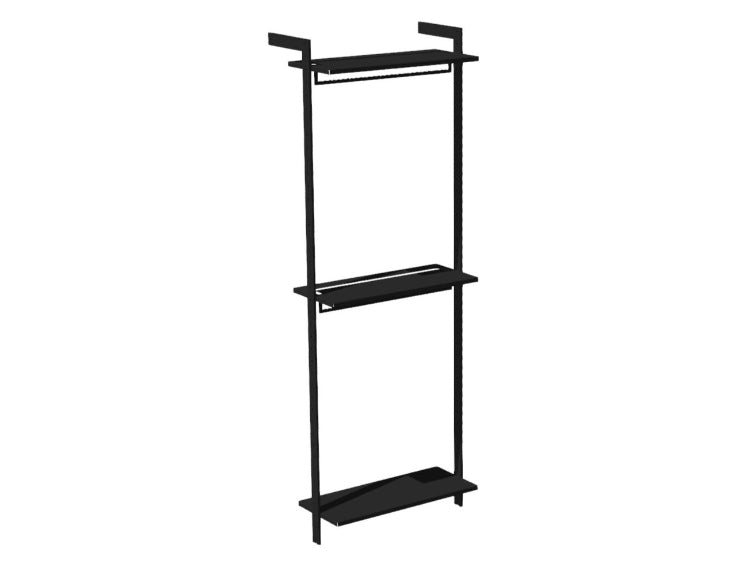 byJEMA garderobesystem i sortlakeret stal med hylder og tojstang fritstaende modul