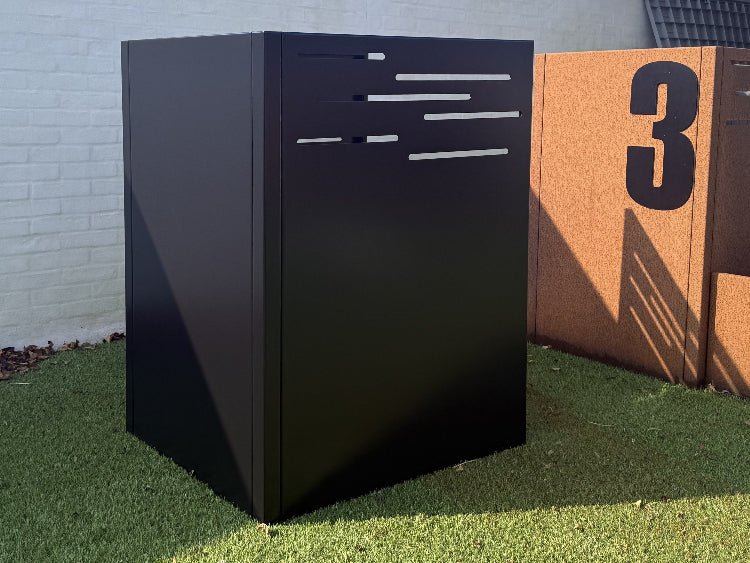 byJEMA skraldespandsskjuler i sortlakeret stål med moderne minimalistisk design