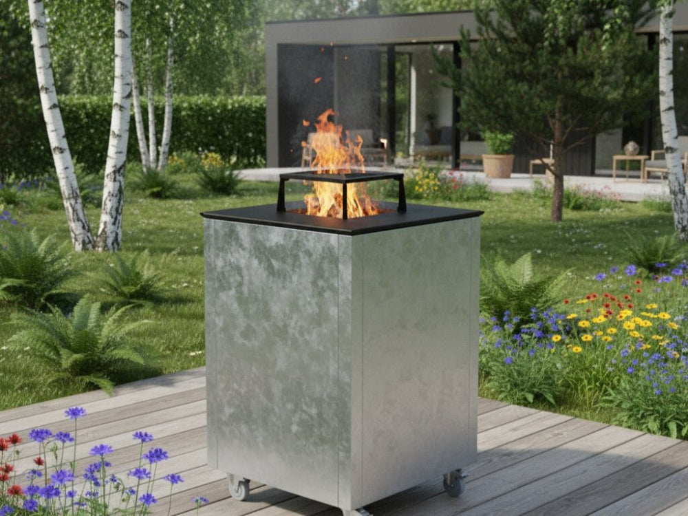 CUBY bålgrill i galvaniseret stål i grøn og frodig have