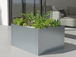 CUBY lav kvadratisk plantekasse i galvaniseret stål med grøn beplantning ved moderne bolig