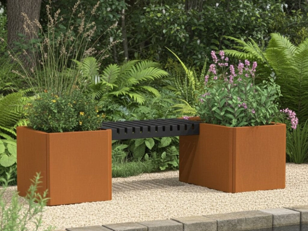 EDGY bænksæt i cortenstål til terrasse og have