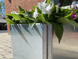 Detalje af galvaniseret EDGY højbed med hvide sommerblomster