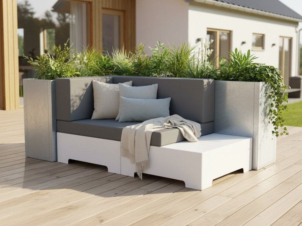 Lounge sofa modul i galvaniseret stål med hvid base