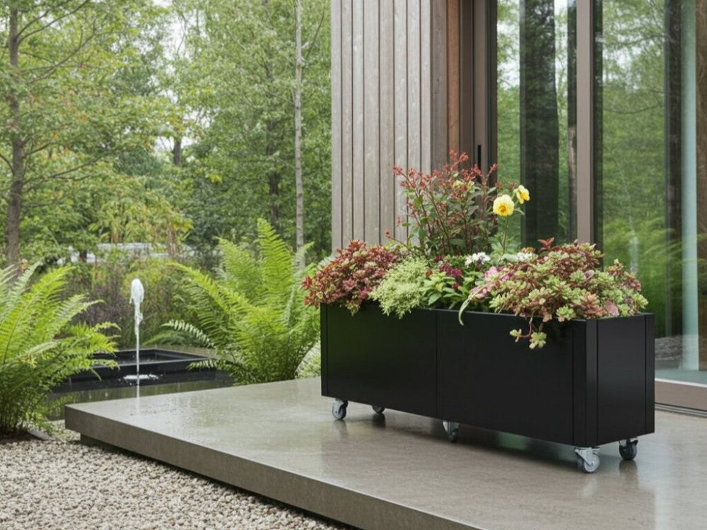 plantekasse-sort-staal-hjul-terrasse-have