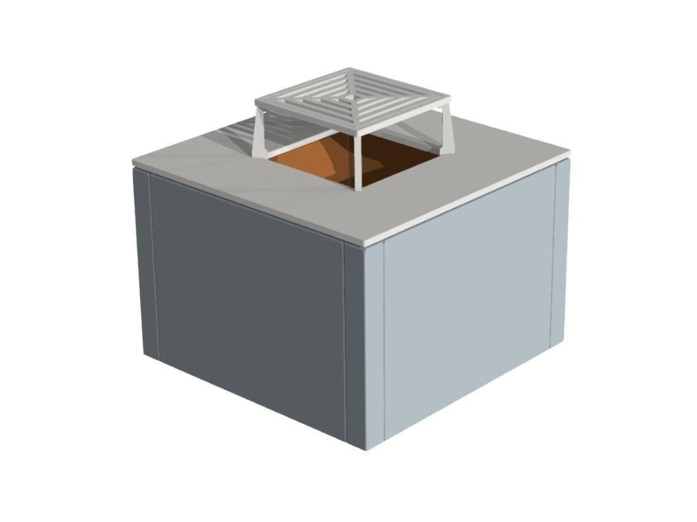 3D visualisering af CUBY bålgrill i galvaniseret stål